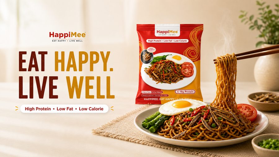 HappiMee product poster showing nutrition highlights