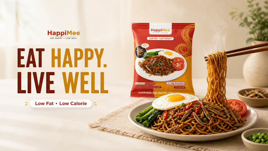 HappiMee product poster showing nutrition highlights